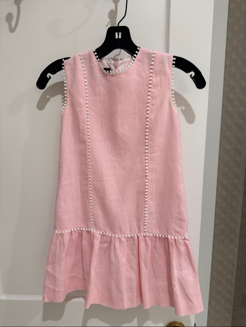 Oscar de la Renta Pink Sleeveless Ruffle-Trim Linen Dress size 8